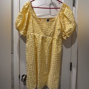NWT Old Navy Yellow Gingham Puff Sleeve Dress with Pockets